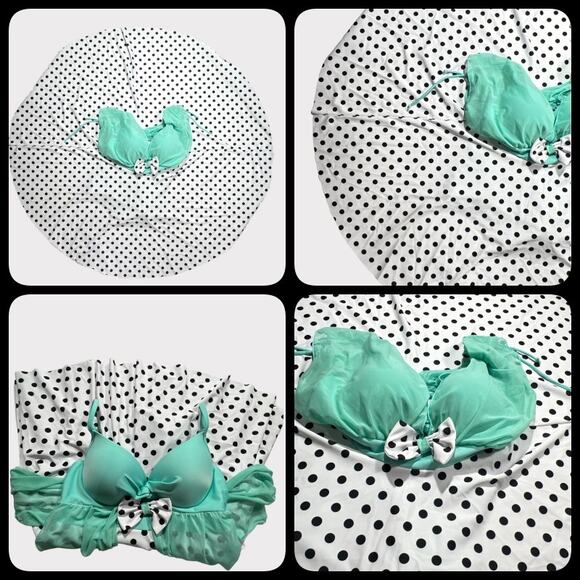 Polka Dot One Piece Swim Dress Boy Shorts Size US 6 Turquoise Black White - Picture 9 of 11